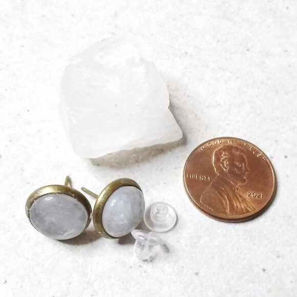 Minimalist Quartz Studs/Posts in Bronze Bevel Cup! Small Dainty Business Casual - Picture 3 of 6